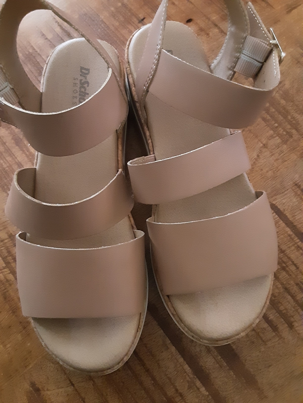 Dr. Scholl's Beige Triple-Strap Platform Sandals Size 6M